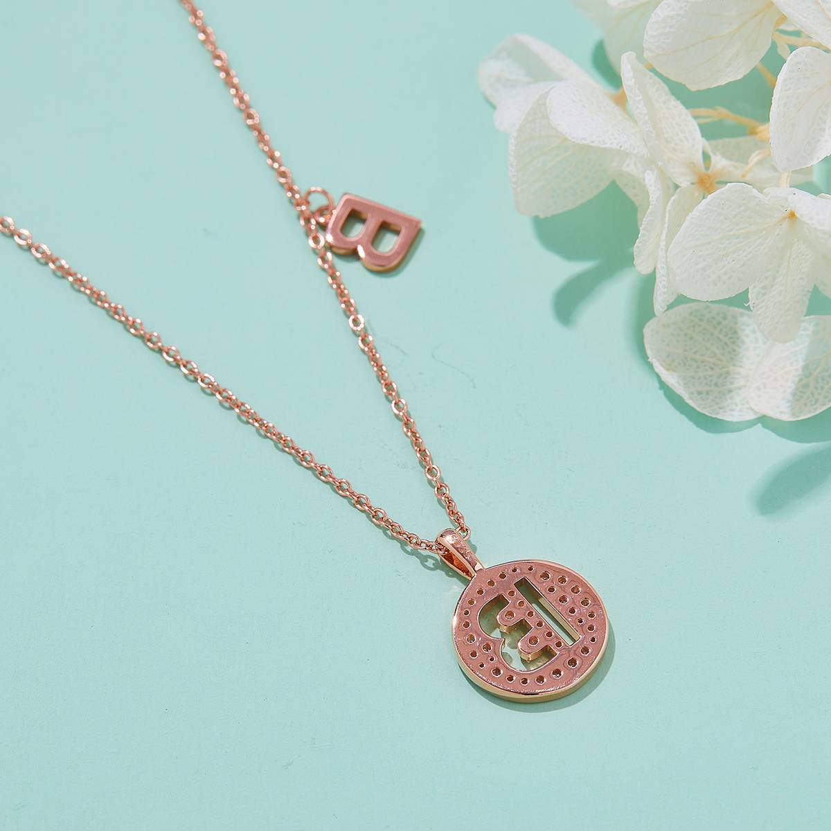 B pendant S925 silver plated rose gold Moissanite light luxury letter necklace